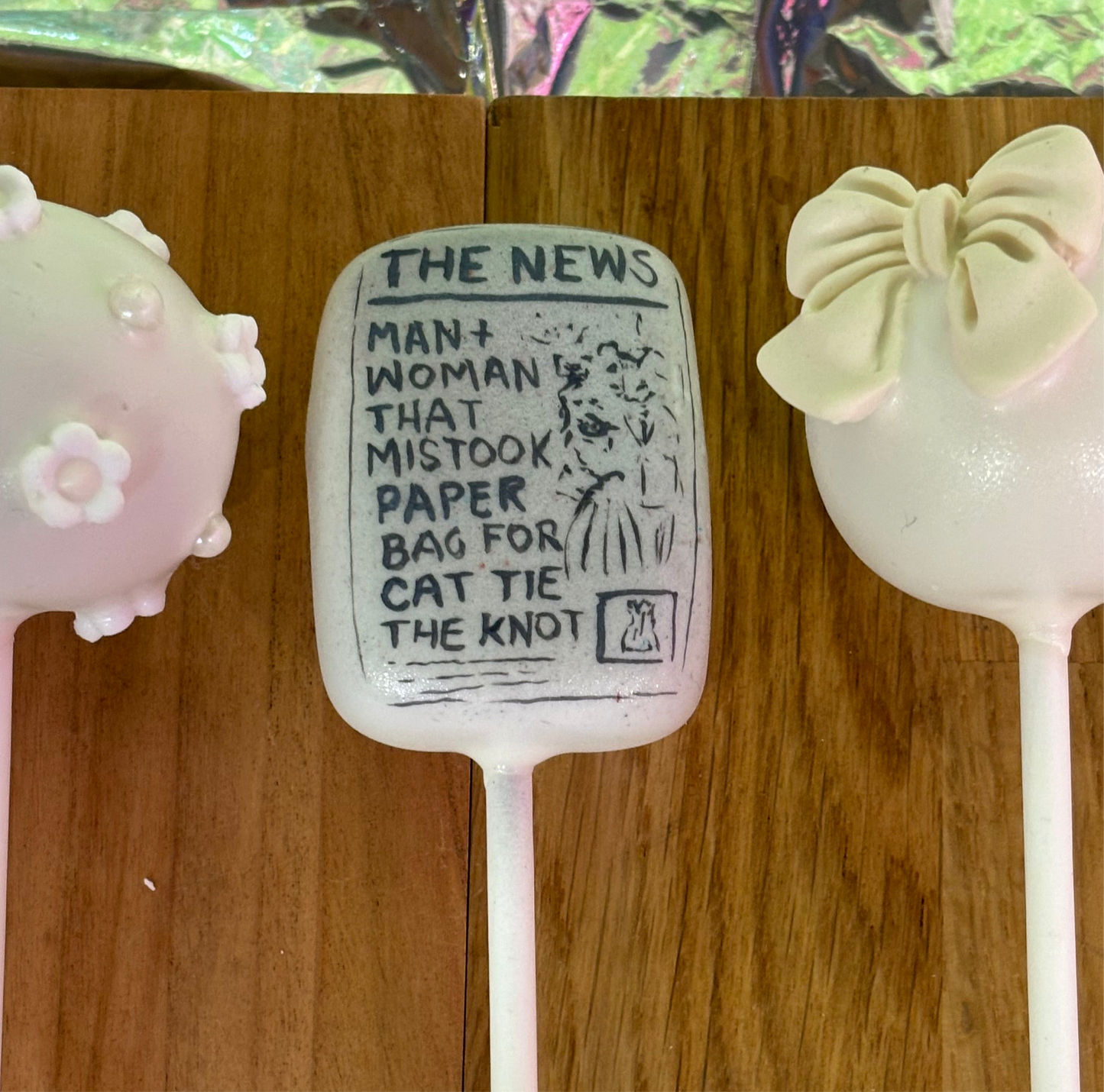 Wedding Favour Custom Newspaper Cake Pop
