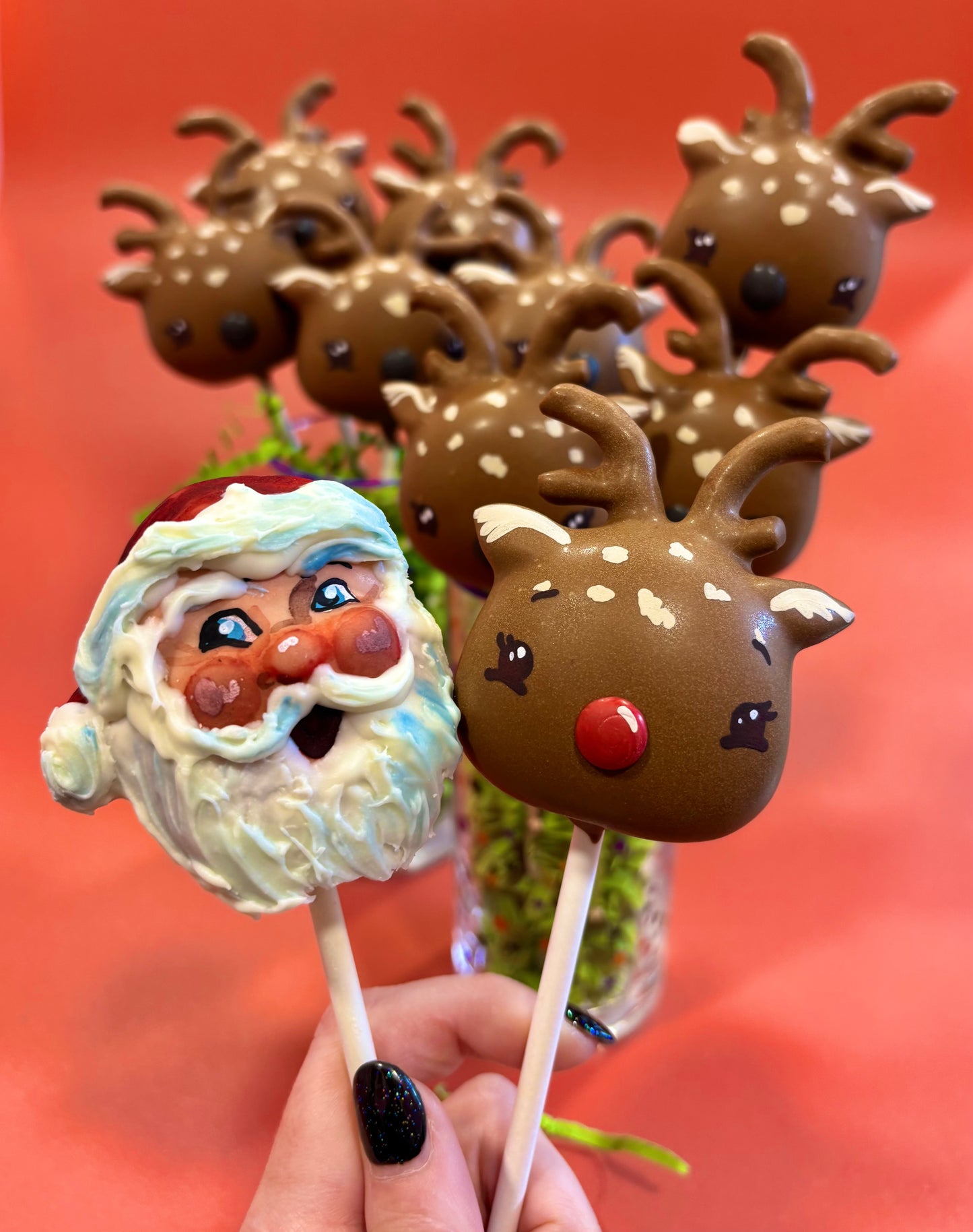 Christmas Cake Pop Santa and his Reindeer Set of 10