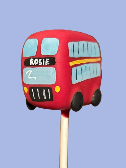 Red Bus Cake Pop with Name