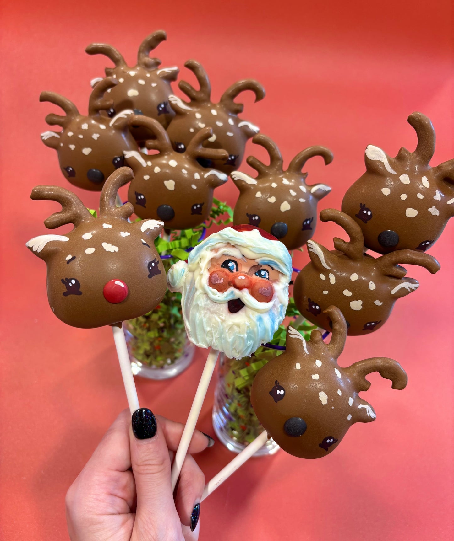 Christmas Cake Pop Santa and his Reindeer Set of 10