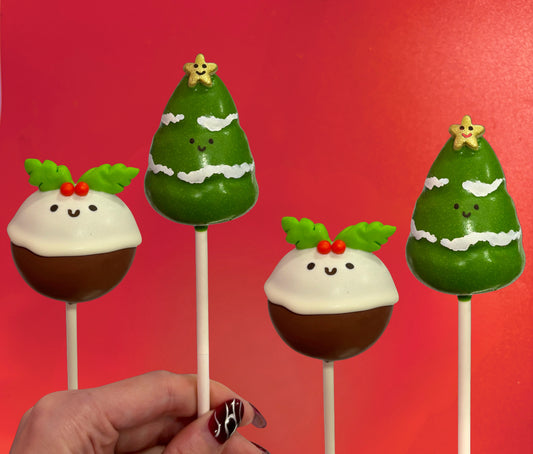 Cute Christmas Pudding and Tree Cake Pop Set of 4